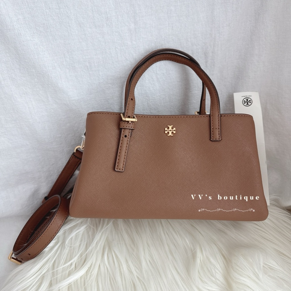 NWT Tory Burch Emerson Mini Tote Top Handle Crossbody Bag Moose Brown 146394